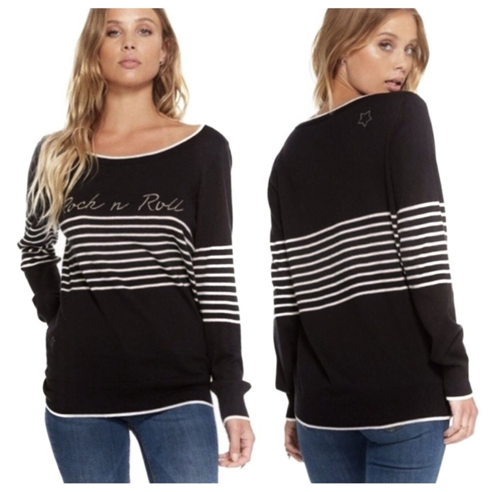NEW CHASER ROCK N ROLL CASHMERE BLEND STRIPED SWEATER M